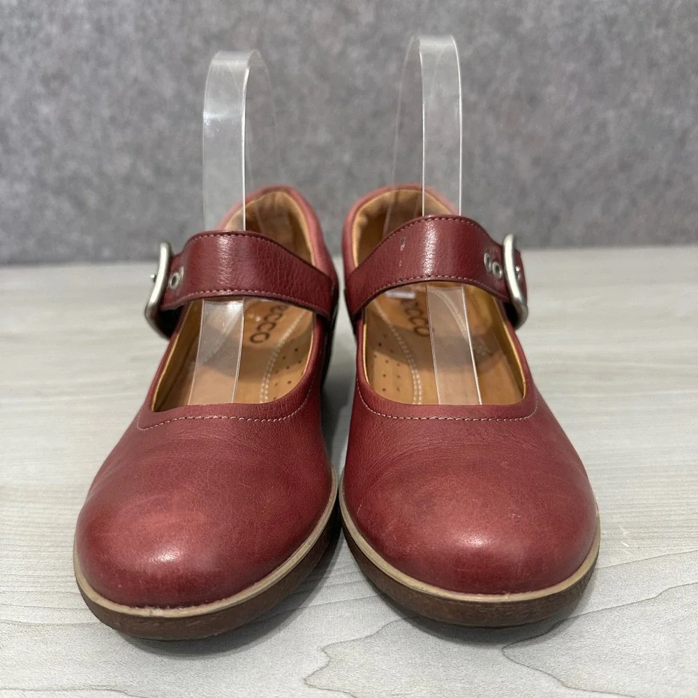 ECCO Shiver Wedge Mary Jane‎ Womens 35 US 5 Burgundy Leather Buckle Strap Shoes